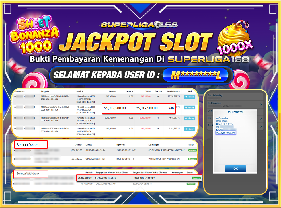 SUPERLIGA168 JACKPOT SWEET BONANZA 1000 Rp.21,867,000LUNAS
